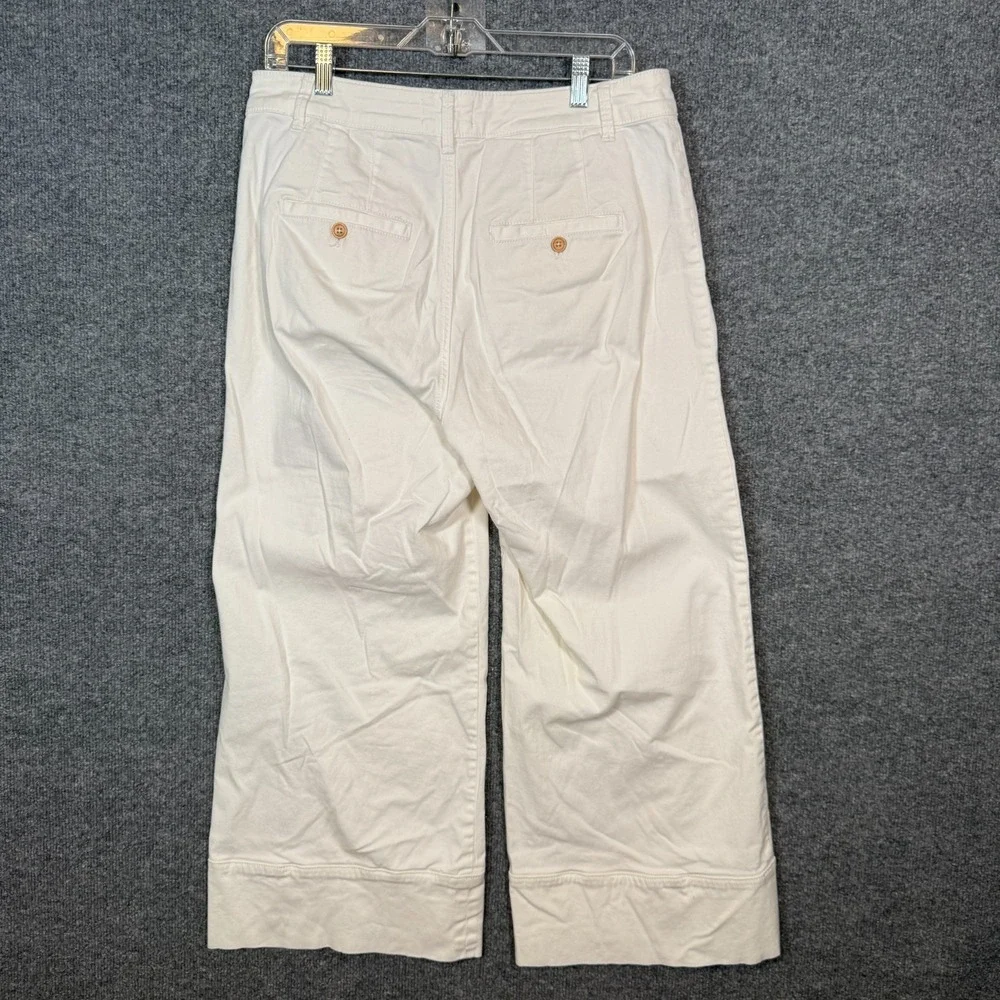 Anthropologie Pants Womens‎ 10 White Chinos Wide Leg Cropped Pockets Flaw - Picture 6 of 8